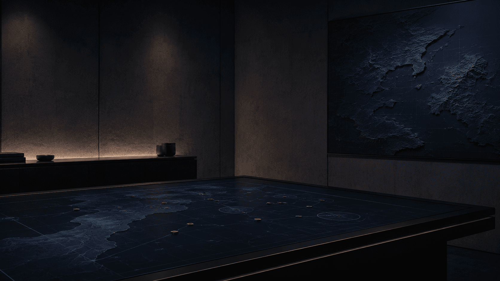 Strategic intelligence room representing the Aristotle Engine