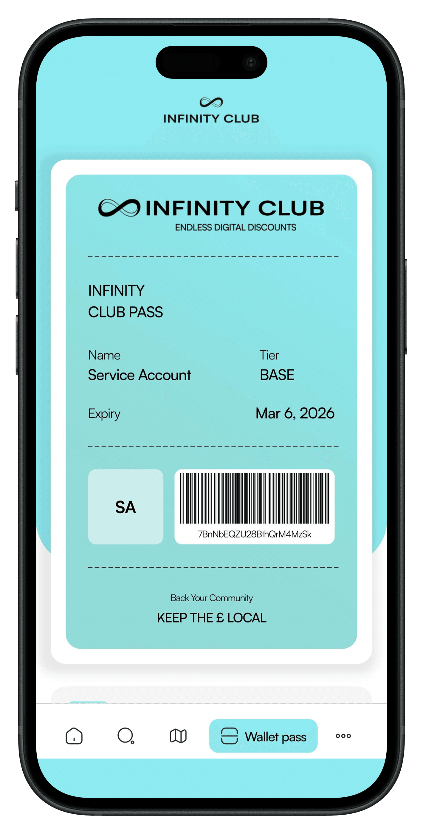 Infinity Club digital membership pass